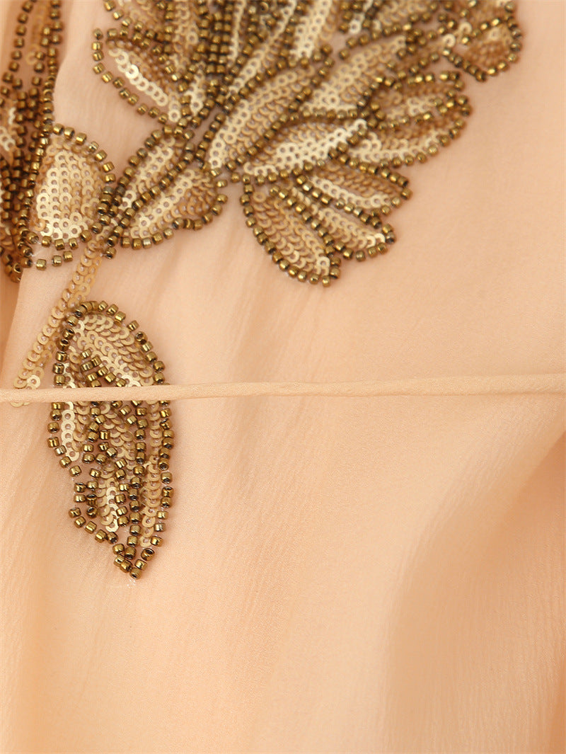 Beaded Silk Blended Short Kimono Coat