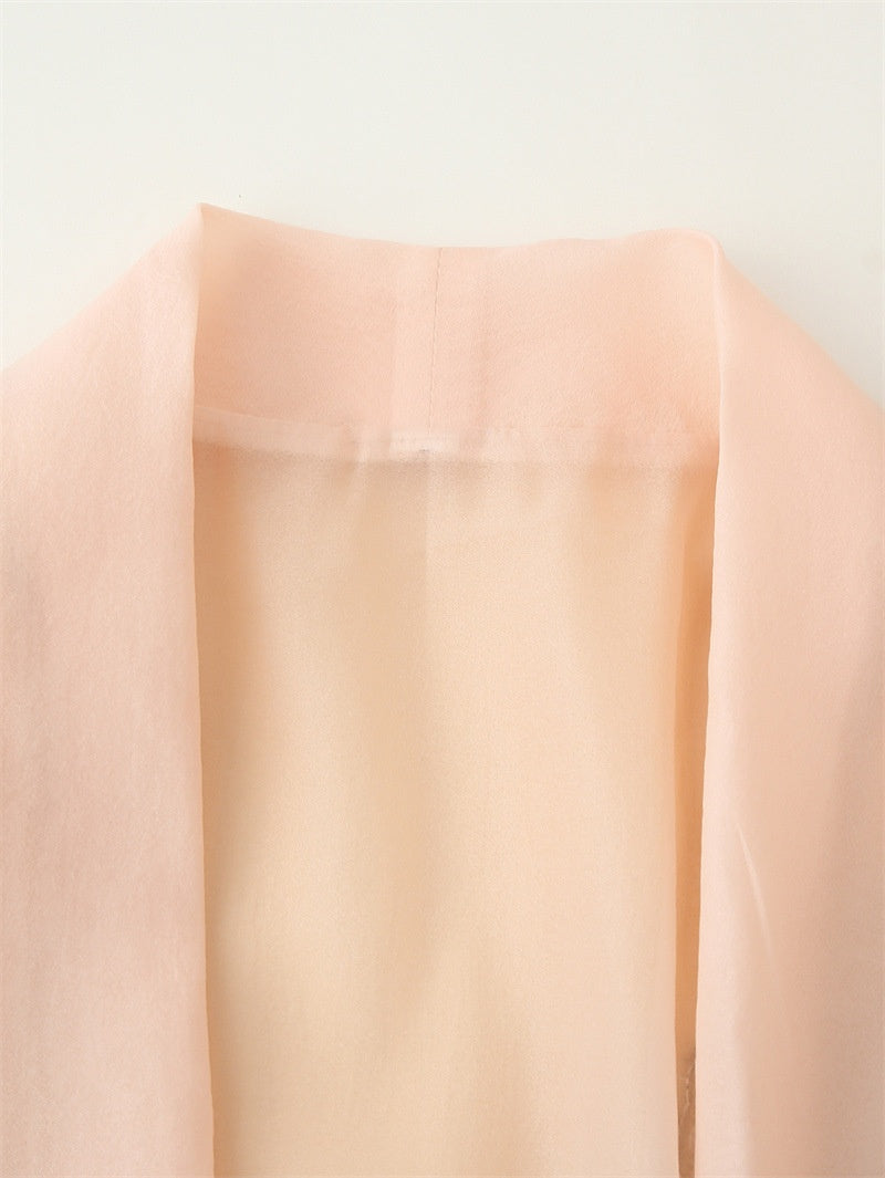 Beaded Silk Blended Short Kimono Coat